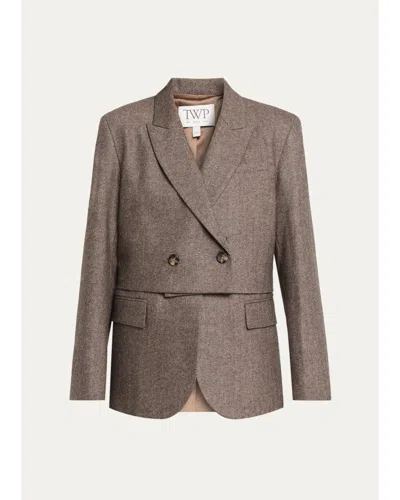 Twp Two-faced Herringbone Wool-cashmere Blazer In Brown