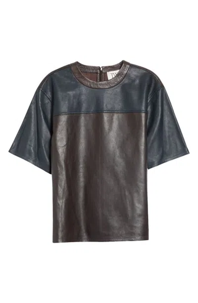Twp Two-tone Leather T-shirt In Midnight/dark Chocolate