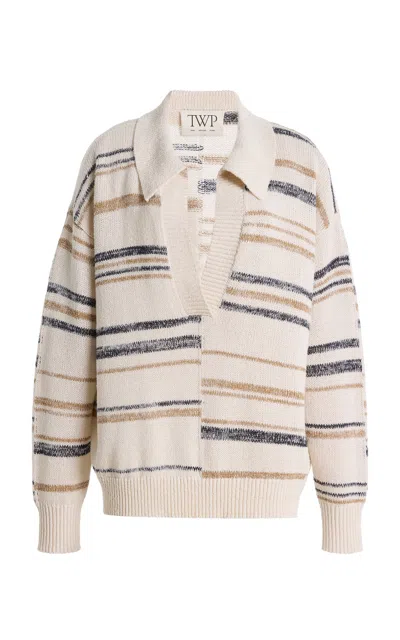 Twp V Neck Long Sleeve Polo In Multi