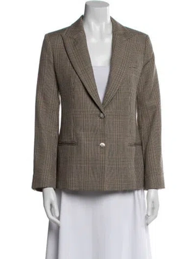 Pre-owned Twp Virgin Wool Plaid Print Blazer In Brown