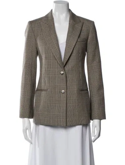 Pre-owned Twp Virgin Wool Plaid Print Blazer In Brown