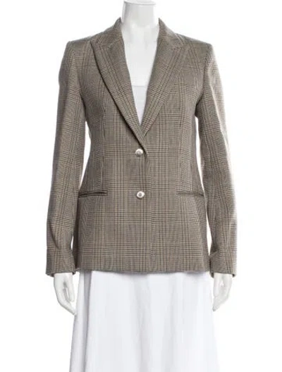 Pre-owned Twp Virgin Wool Plaid Print Blazer In Brown
