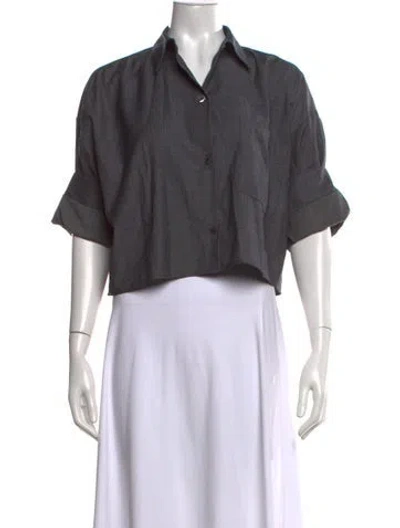 Pre-owned Twp Virgin Wool Short Sleeve Button-up Top In Grey