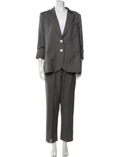 Pre-owned Twp Virgin Wool Tweed Pattern Pantsuit In Grey