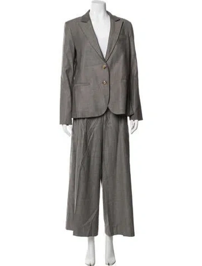 Pre-owned Twp Virgin Wool Tweed Pattern Pantsuit In Grey