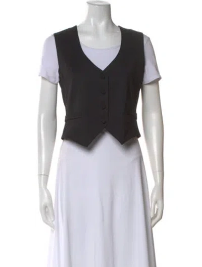 Pre-owned Twp Virgin Wool V-neck Button-up Top In Black
