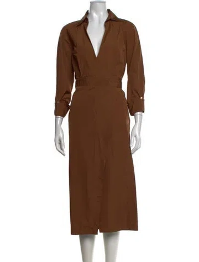 Pre-owned Twp V-neck Long Dress In Brown