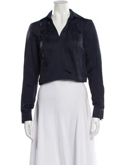 Pre-owned Twp V-neck Long Sleeve Blouse In Blue