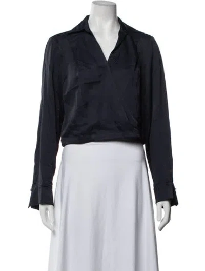 Pre-owned Twp V-neck Long Sleeve Blouse In Blue