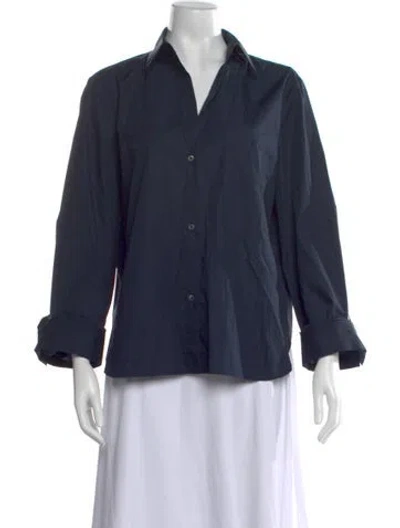 Pre-owned Twp V-neck Long Sleeve Button-up Top In Blue