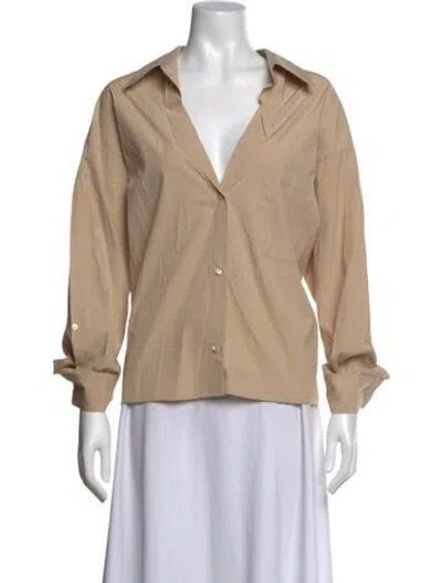 Pre-owned Twp V-neck Long Sleeve Button-up Top In Neutrals