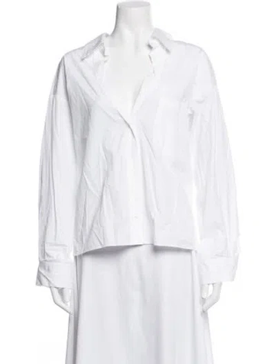 Pre-owned Twp V-neck Long Sleeve Button-up Top In White
