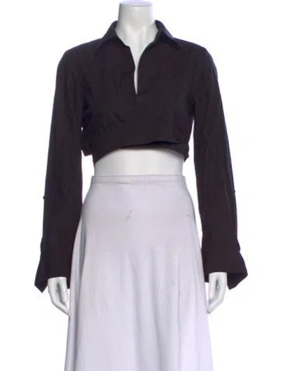 Pre-owned Twp V-neck Long Sleeve Crop Top In Black