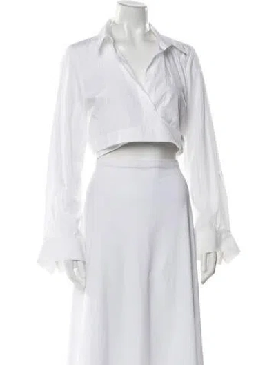 Pre-owned Twp V-neck Long Sleeve Crop Top In White