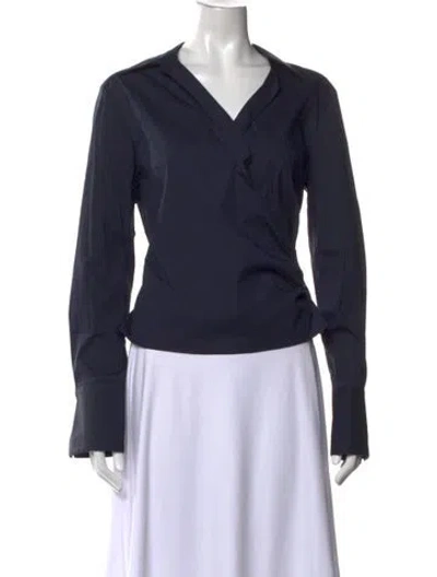 Pre-owned Twp V-neck Long Sleeve Top In Blue