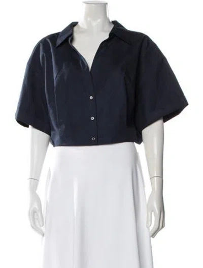 Pre-owned Twp V-neck Short Sleeve Button-up Top In Blue