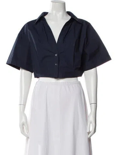 Pre-owned Twp V-neck Short Sleeve Crop Top In Blue
