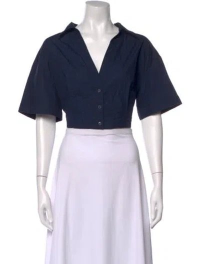 Pre-owned Twp V-neck Short Sleeve Crop Top In Blue