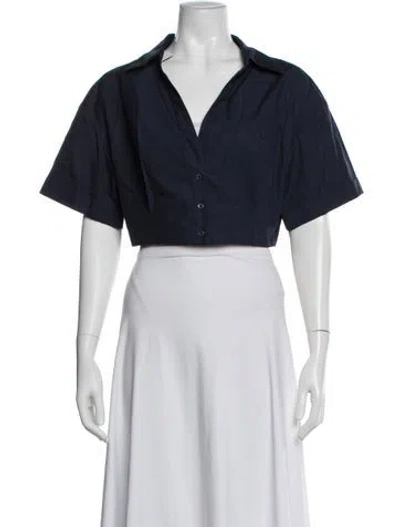 Pre-owned Twp V-neck Short Sleeve Crop Top W/ Tags In Blue