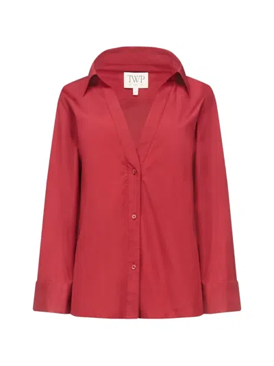 Twp V-neck Spread-collar Shirt In Red