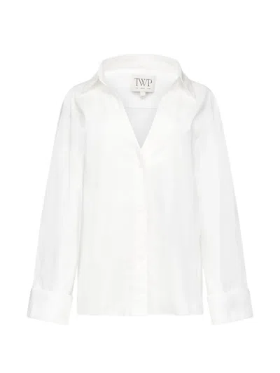 Twp V-neck Spread-collar Shirt In White