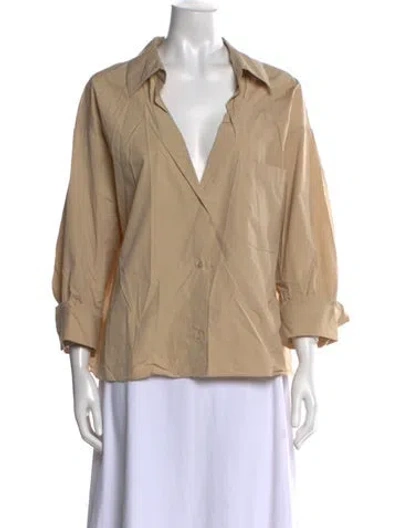 Pre-owned Twp V-neck Three-quarter Sleeve Blouse In Neutral