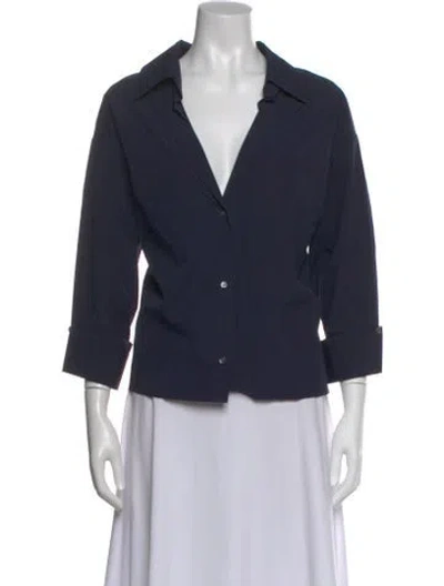 Pre-owned Twp V-neck Three-quarter Sleeve Button-up Top In Blue