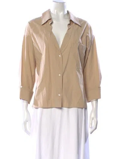 Pre-owned Twp V-neck Three-quarter Sleeve Button-up Top In Neutral