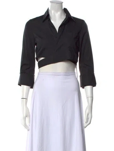Pre-owned Twp V-neck Three-quarter Sleeve Crop Top In Black