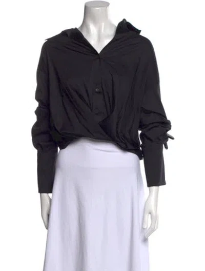 Pre-owned Twp V-neck Three-quarter Sleeve Crop Top In Blue