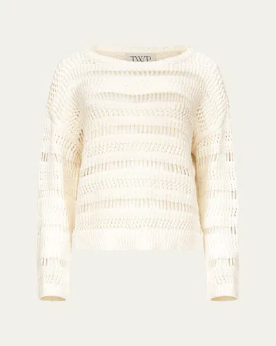 Twp Wide-neck Open Stitch Sweater In Neutral