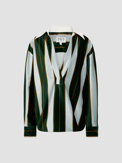 Twp Women's A Case Of You Striped Cotton Blouse In Ancient Water Green
