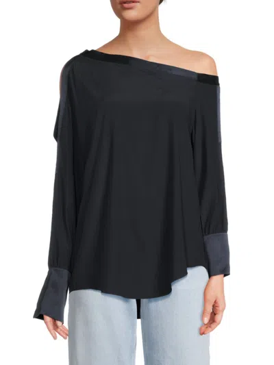 Twp Women's Asymmetric Silk Off-shoulder Top In Black