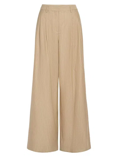 Twp Women's Avery Striped Wool-linen Wide-leg Pants In Brown