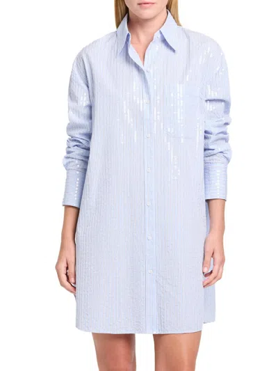 Twp Women's Big Joe Sequined Striped Mini-shirtdress In Blue