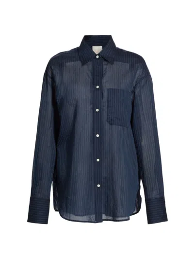 Twp Women's Big Joe Striped Cotton & Silk Shirt In Midnight White