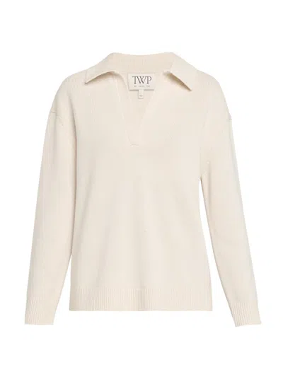 Twp Women's Cashmere Polo Sweater In White
