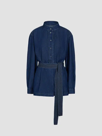 Twp Women's Denim Tamzin Belted Shirt In Dark Stone