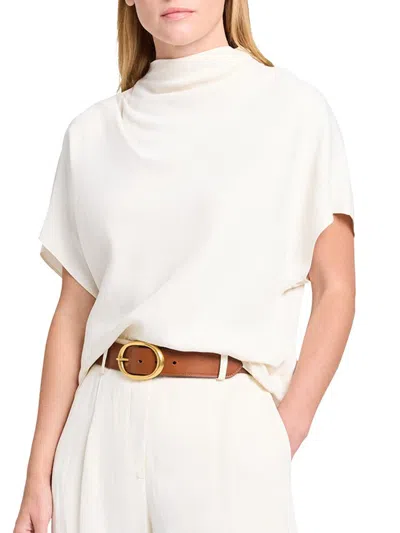 TWP WOMEN'S DRAPED MOCK NECK LINEN-BLEND T-SHIRT