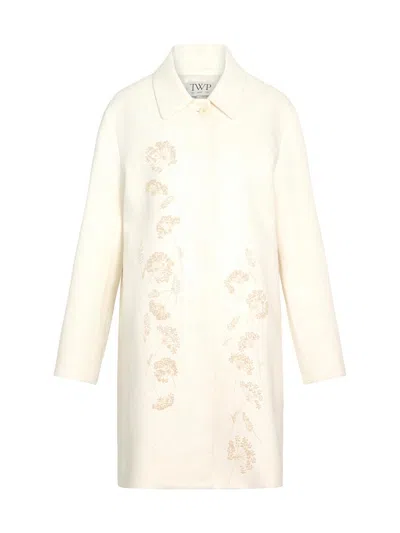 Twp Women's Floral Embroidered Linen A-line Coat In White