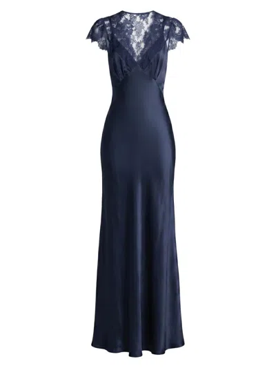 Twp Women's Floral Laced Silk-blend Column Gown In Blue
