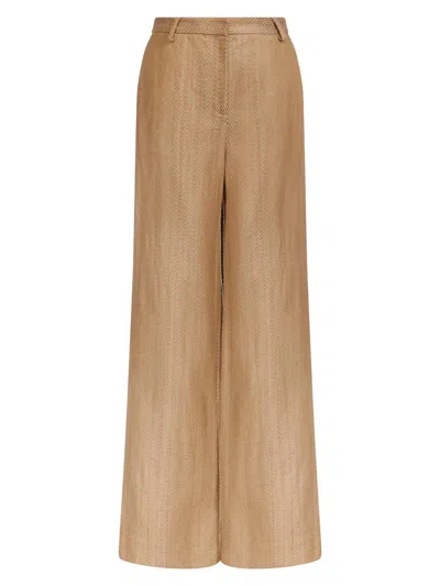 Twp Women's Henry Chevron Linen-blend Wide-leg Trousers In Green