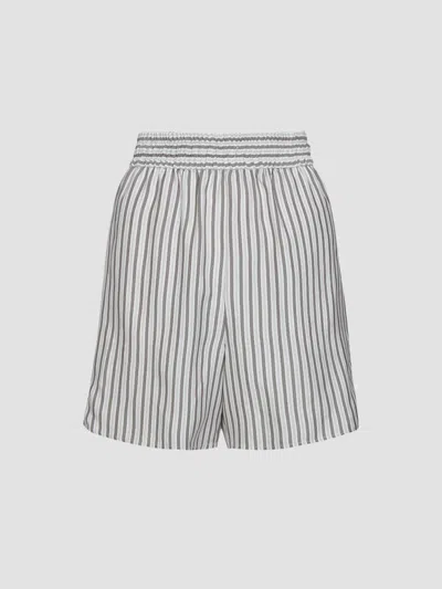 Twp Women's His Trunks Striped Silk Shorts In Ivory Turkish Coffee