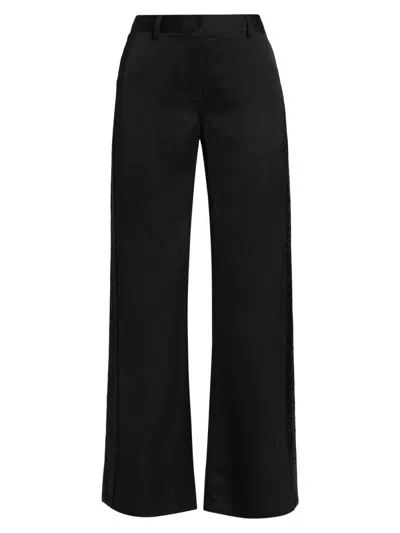 Twp Women's Howard Beaded Linen-blend Straight-leg Pants In Black