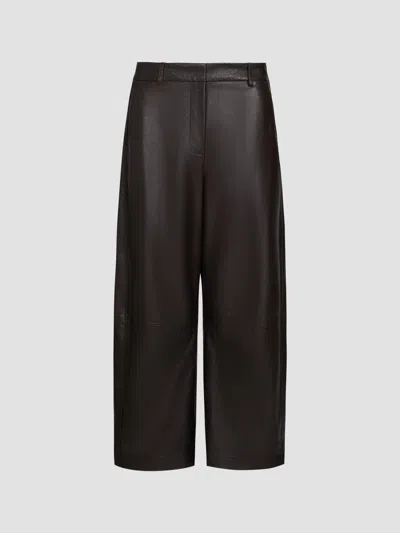 Twp Women's Leather Slouchy Boyfriend Trousers In Dark Chocolate