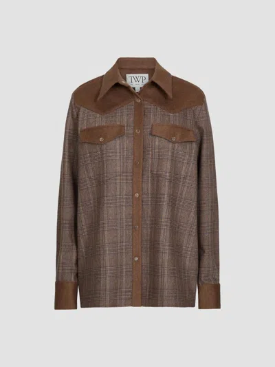 Twp Women's Lone Rider Glen Check Wool-blend Shirt In Brown Multi Kelp