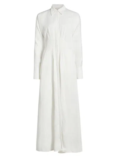 Twp Long-sleeve Maxi Shirt Dress In White