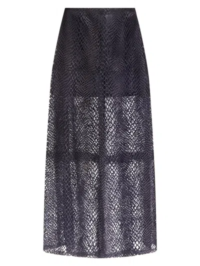Twp Women's Mesh Leather A-line Mid-skirt In Black