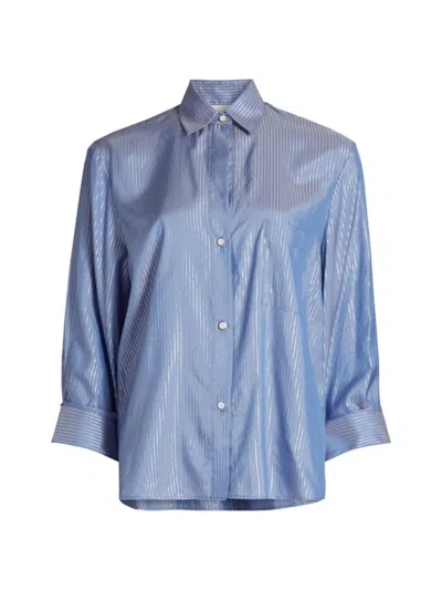 Twp Women's Metallic Pinstripe Silk Shirt In Blue