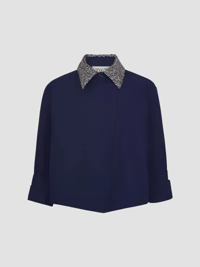 Twp Women's New Chapter Crystal-collar Cotton Shirt In Blue